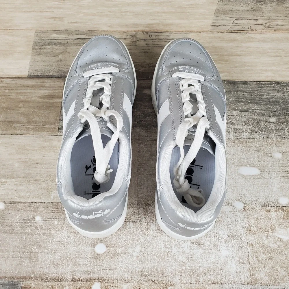 Diadora B Elite Womens Shoes Sz 7 Running Silver Leather Lace Up Low Top Sneaker